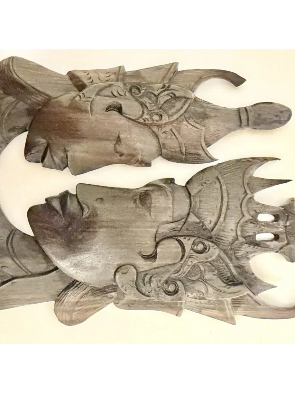 Hand Carved Wood Thai Rama Sita Couple Wall Plaque Asian Temple Decor 11.5”